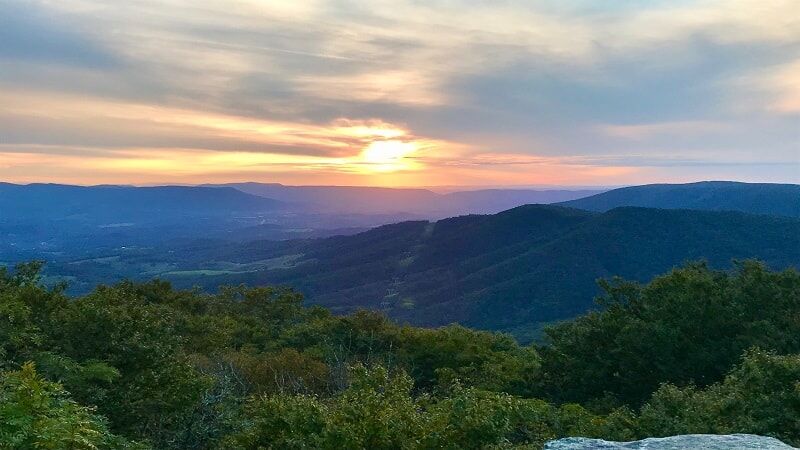 sunset in the blue ridge mountains in virginia at bald knob summit