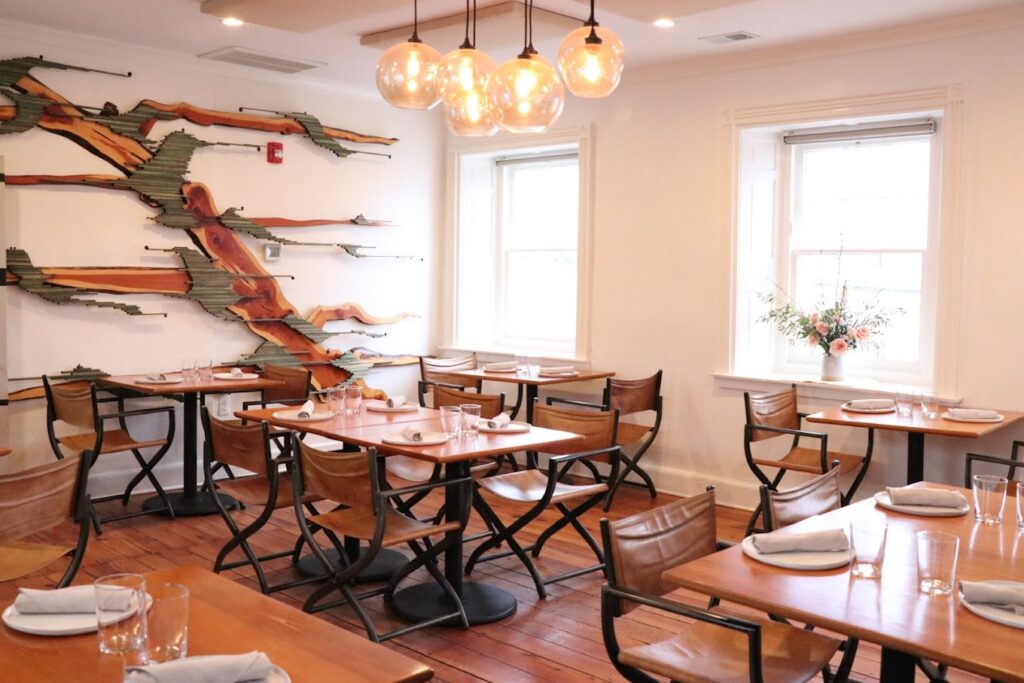 The dining room in Field & Main Restaurant in Marshall, VA.